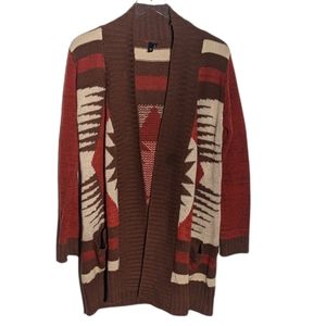 VIP Aztec Navajo Southwest Brown and Red Native American Style Cardigan